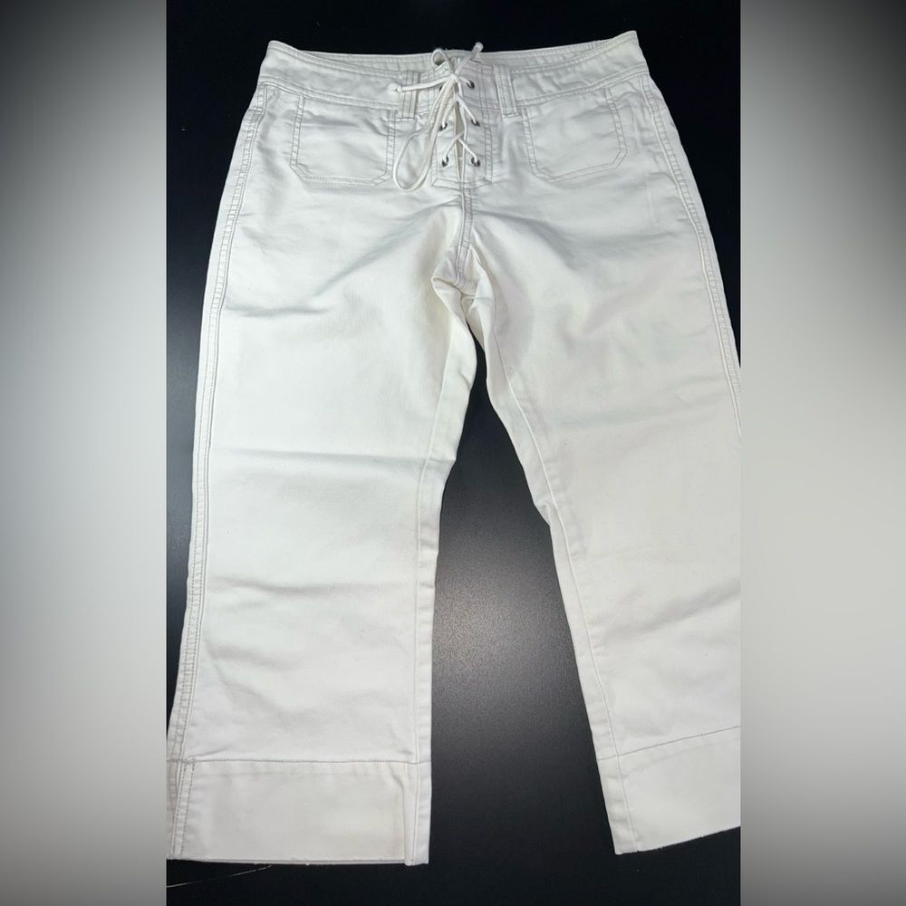 American Eagle White Tie Front Cropped Jeans Size 0 GUC